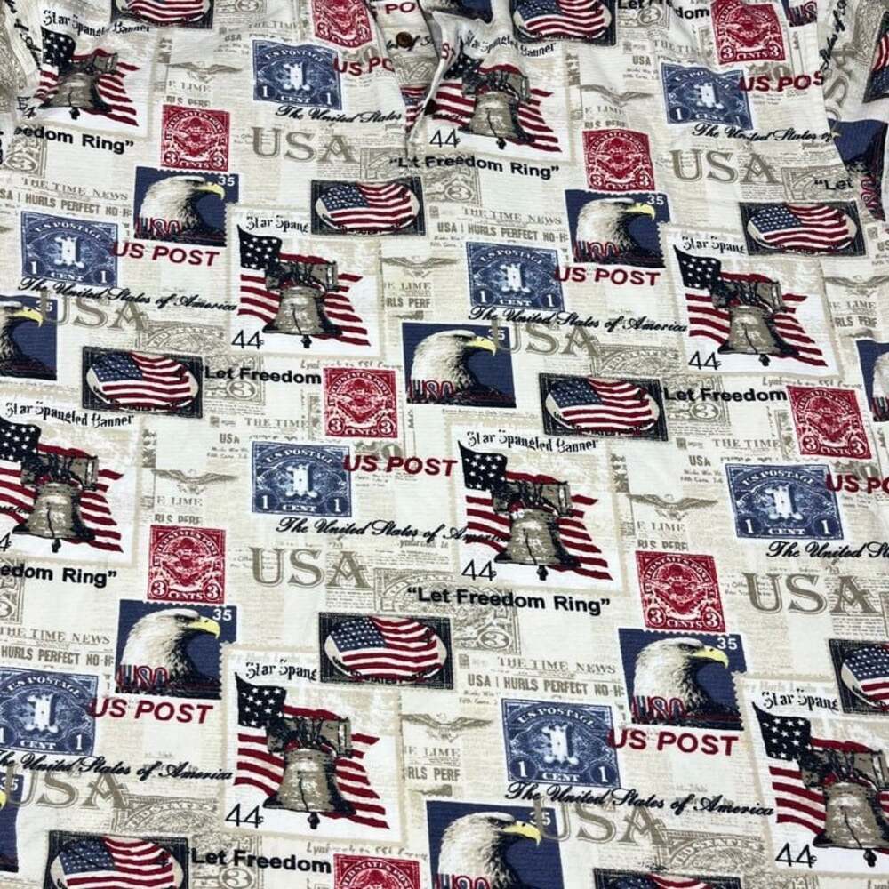 American Summer Patriotic Postage Stamp Polo Shirt XL